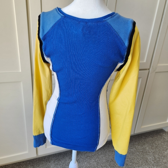 We The Free Fancy That Thermal Top Ribbed Blue Yellow Long Sleeves Medium - Picture 3 of 16